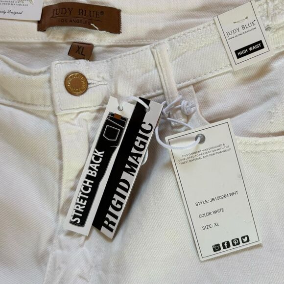 Judy Blue Distressed White Jean Shorts High Waist Rigid Magic Size XL NEW - Picture 4 of 8